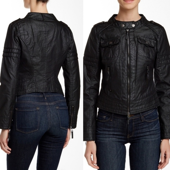 blanc noir Jackets & Blazers - Blanc Noir Waxed Cotton Moto Jacket